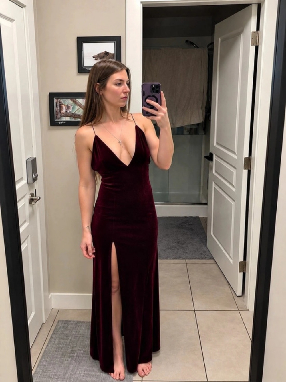 Burgundy Velvet-Look Maxi Dress